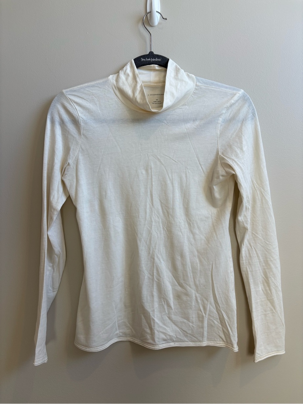 Anthropologie Cream Turtleneck Long-Sleeve Top